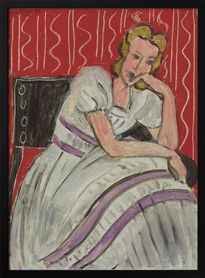 Wandbild Junge Frau In Grauem Kleid Sitzend