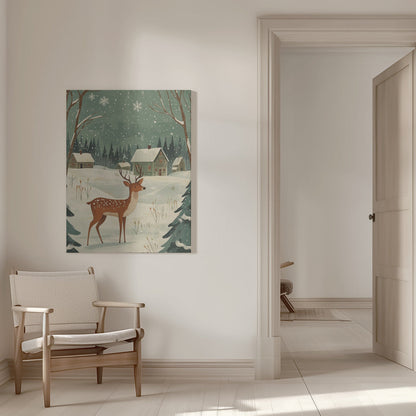 Wandbild Hirsch Winterferien Grüner Leinwanddruck