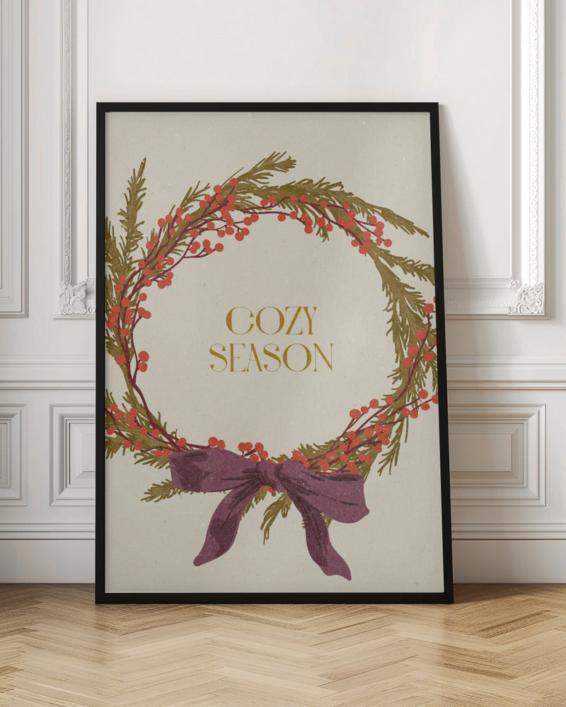 Wandbild Gemütliche Saison. Weihnachtskranz mit Schleife Leinwandbild