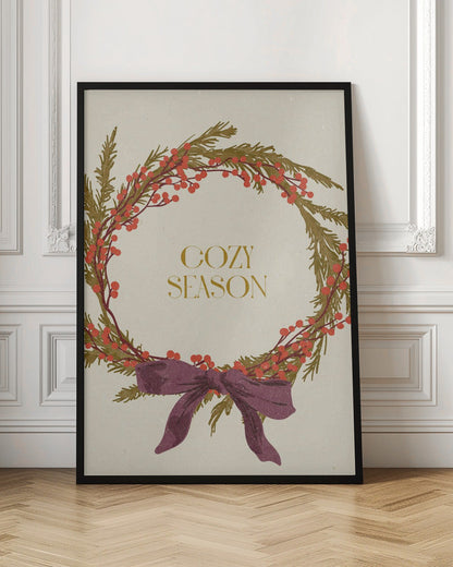 Wandbild Gemütliche Saison. Weihnachtskranz mit Schleife Leinwandbild