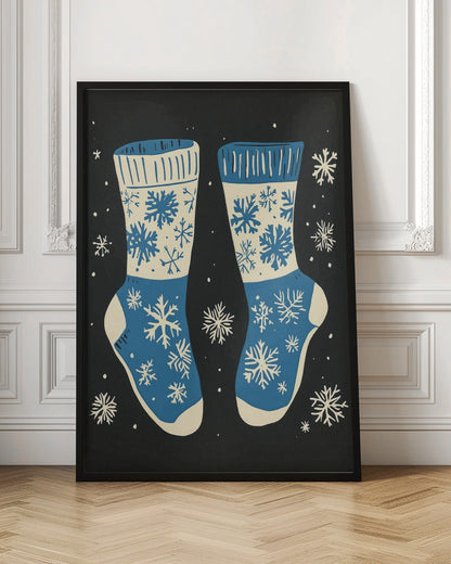 Wandbild Vintage Socken Strickwaren Blau Auf Schwarz Leinwandbild