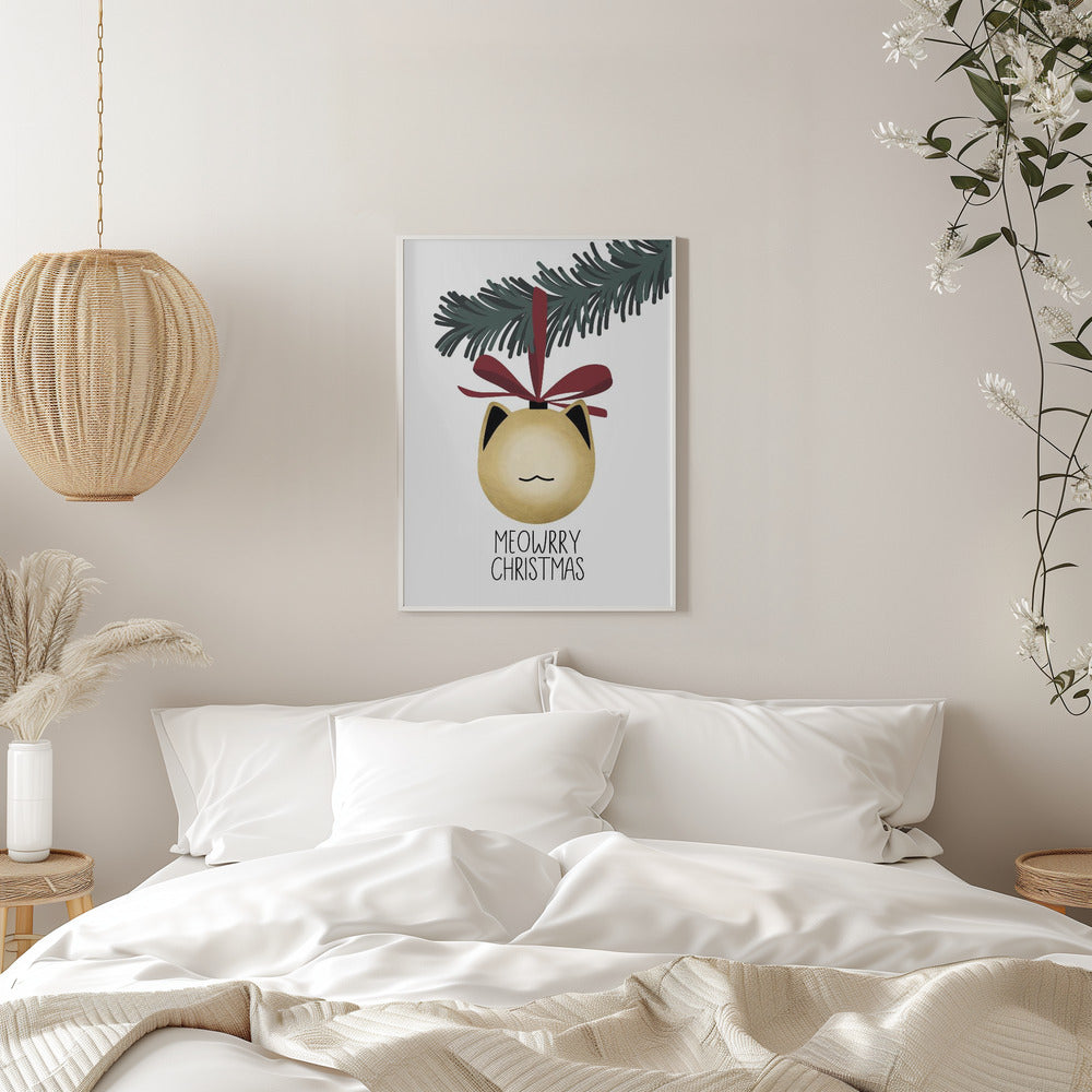 Wandbild „Meowrry Christmas“-Christbaumkugel (gold, weiß)