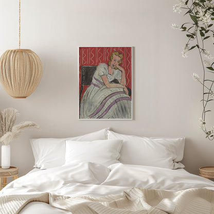 Wandbild Junge Frau In Grauem Kleid Sitzend