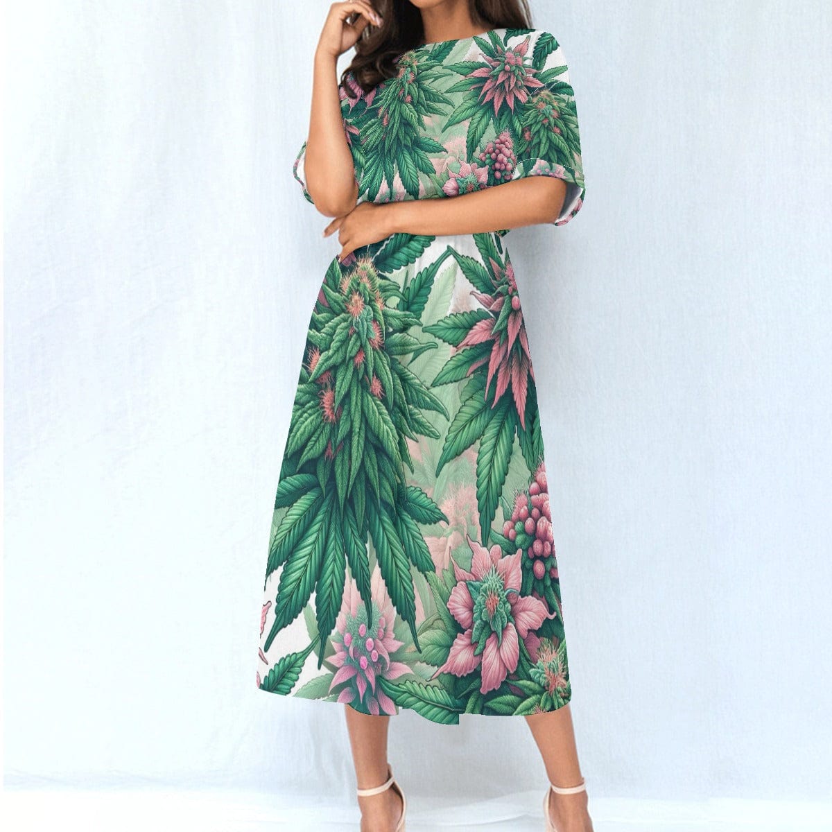 Pink Haze Floral A-Line Midi Dress with Pockets