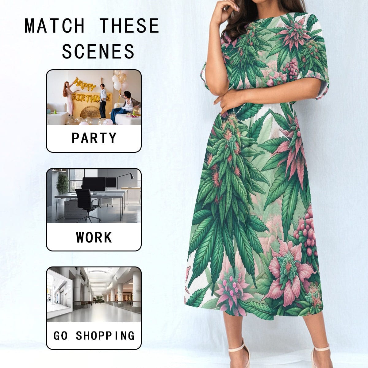 Pink Haze Floral A-Line Midi Dress with Pockets