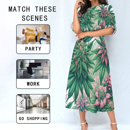 Pink Haze Floral A-Line Midi Dress with Pockets