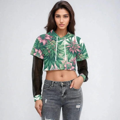 Pink Haze Mesh Sleeve Cropped Hoodie
