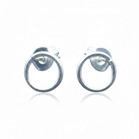 Open Circle Silver Plate Stud Earrings