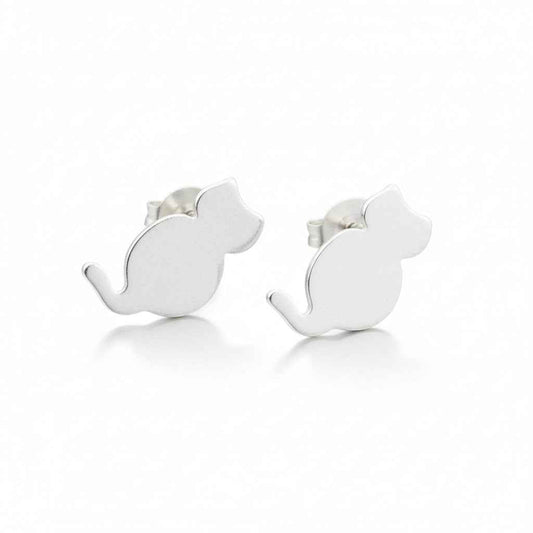 Cat Silver Plate Stud Earrings