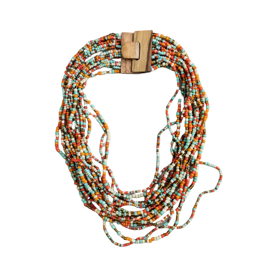 Multi Strand Necklace with Wooden Clasp