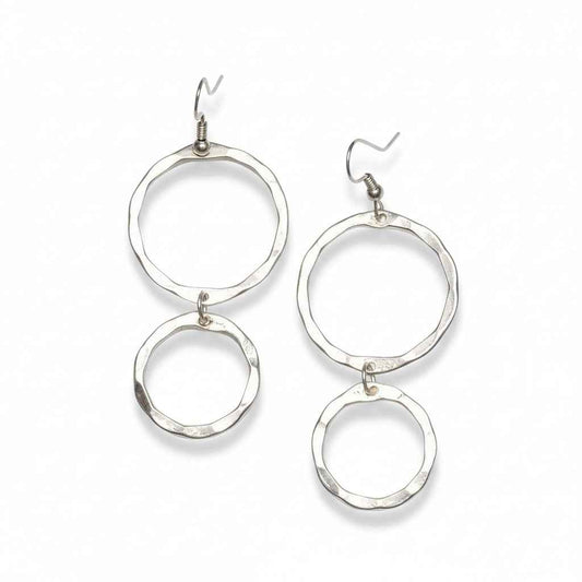 Double Hoop Metal Earrings - Silver Colour