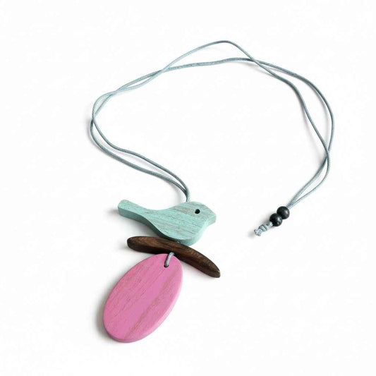 Wooden Bird on Branch Necklace