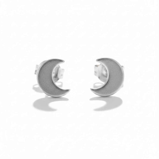 Moon Silver Plate Stud Earrings