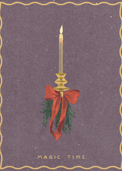 Wall art Candle with bow and spruce sprigs Canvas Print