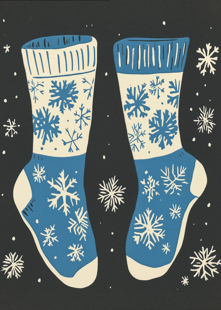 Wandbild Vintage Socken Strickwaren Blau Auf Schwarz Leinwandbild