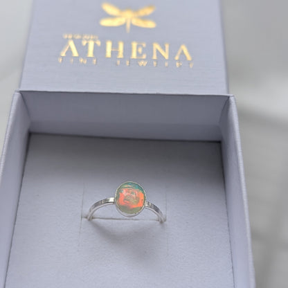 Fire Opal Ring in Sterling Silver – Handcrafted Oval Opal Ring