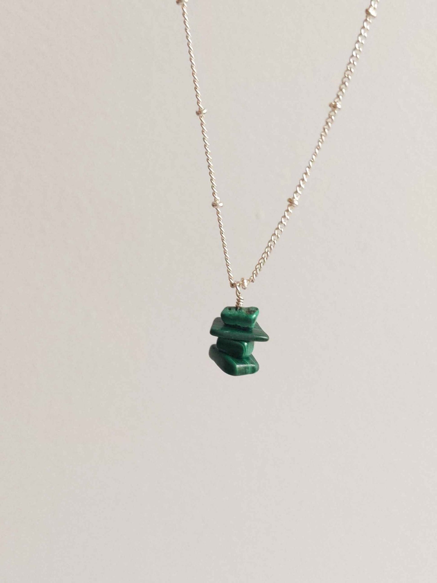 Malachite Inukshuk Necklace in Sterling Silver