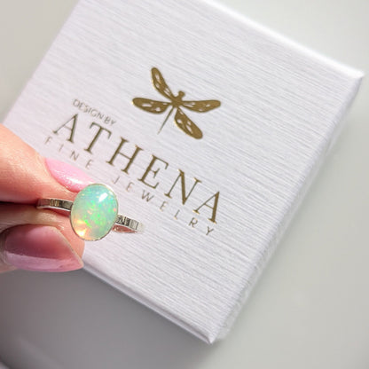 Fire Opal Ring in Sterling Silver – Handcrafted Oval Opal Ring