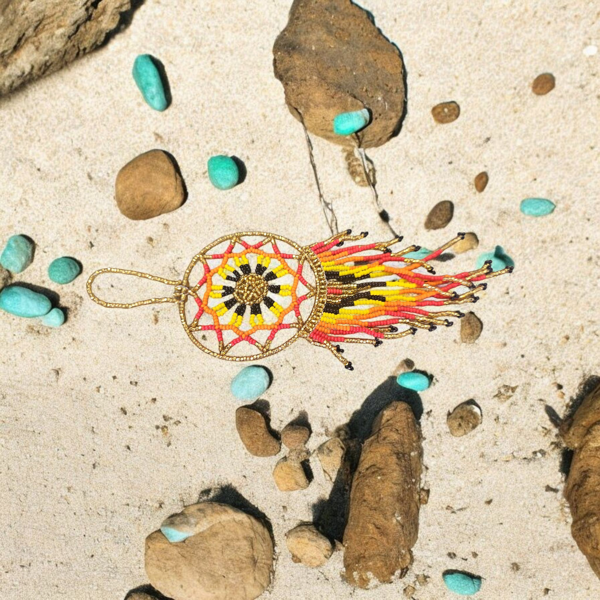 Golden yellow ,Celestial Beaded Handmade Dreamcatcher