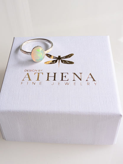 Fire Opal Ring in Sterling Silver – Handcrafted Oval Opal Ring