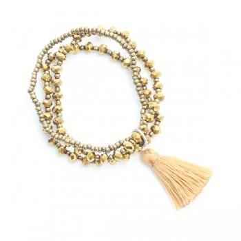 Triple-Strand Crystal Bead Bracelet With Tassel