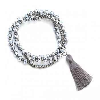 Triple-Strand Crystal Bead Bracelet With Tassel