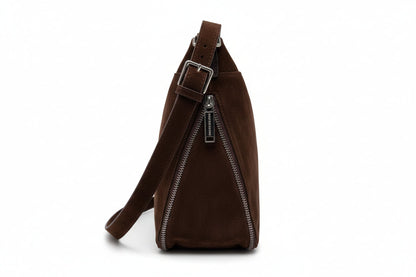 Sac à dos en suède brun, transformable, Josée