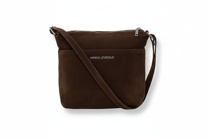 Sac à dos en suède brun, transformable, Josée