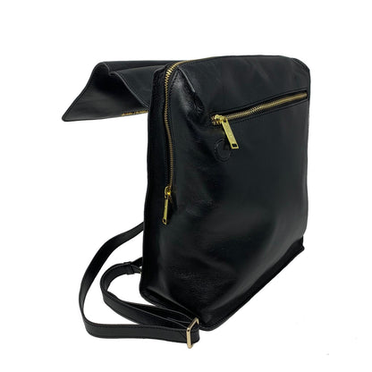 Sac à dos en cuir véritable noir, Antoinette