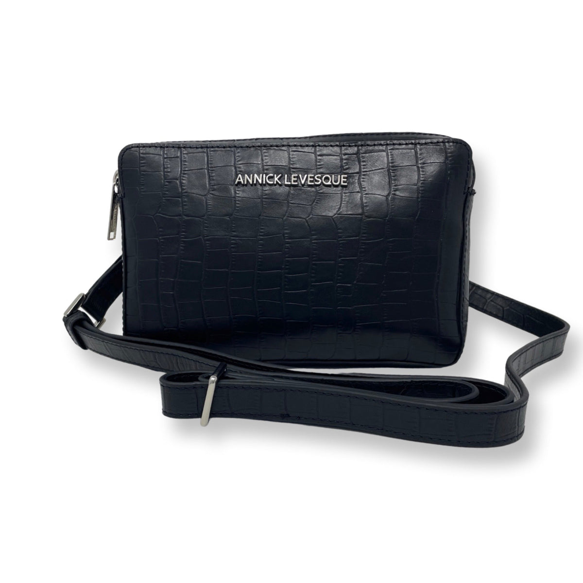 Petit sac bandoulière en Cuir Annie, Noir embossé
