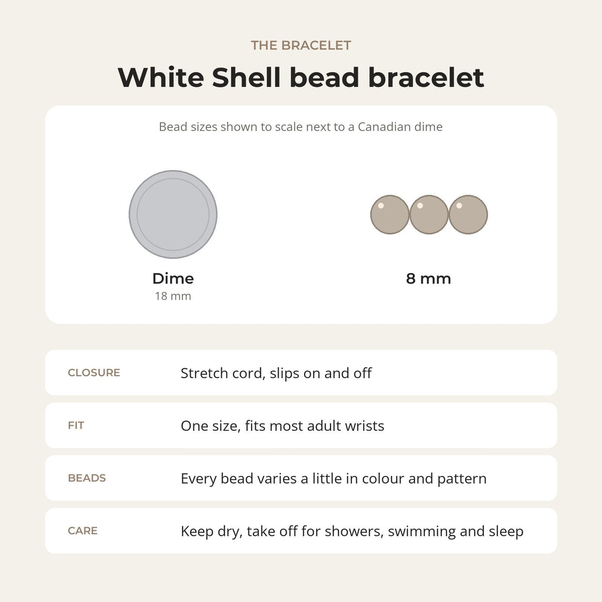 Shell White Round Bracelet - 8mm