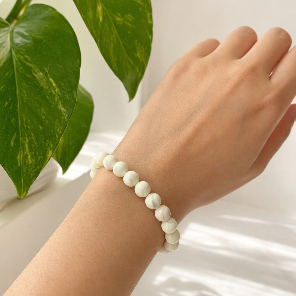 Shell White Round Bracelet - 8mm