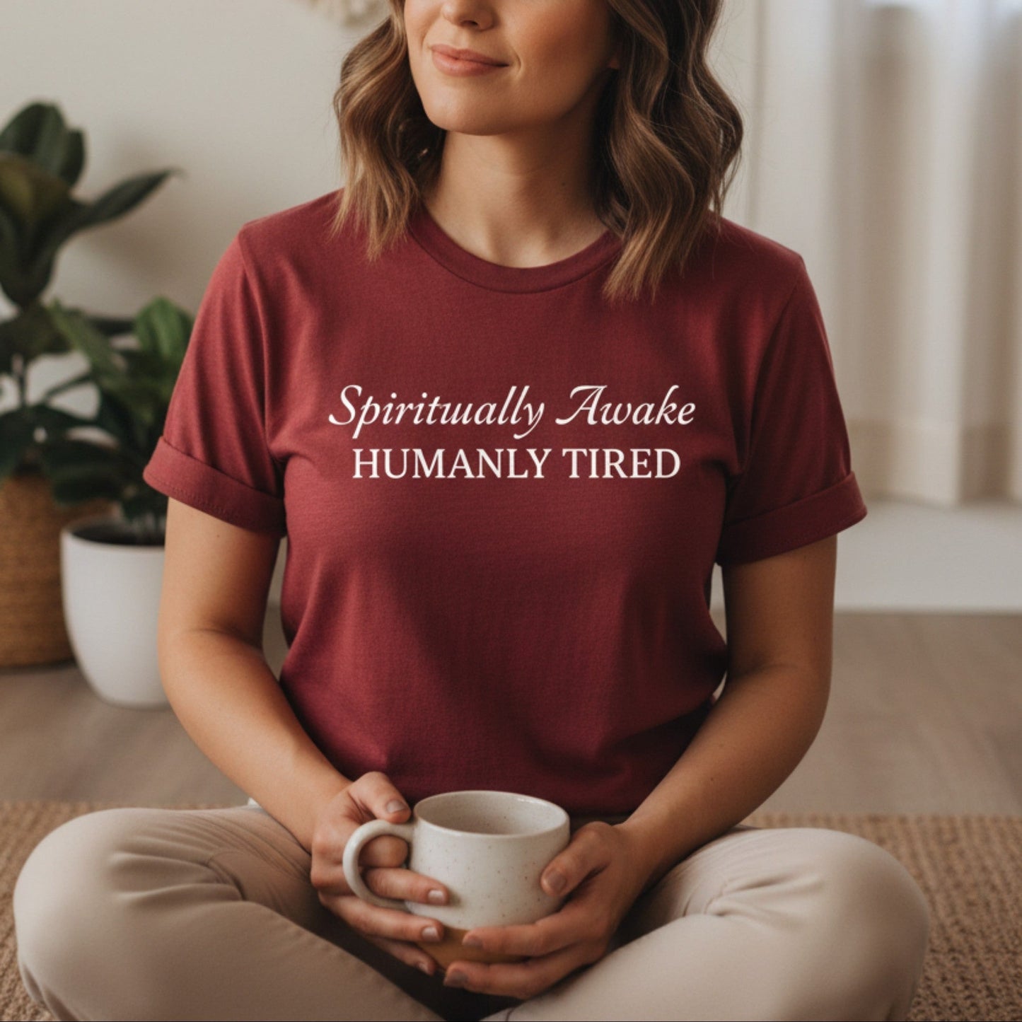 Spiritually Awake Humanly Tired T-Shirt | Funny Spiritual Gift for Women | Graphic Tee