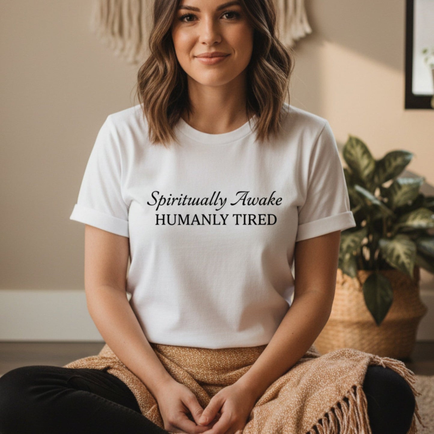 Spiritually Awake Humanly Tired T-Shirt | Funny Spiritual Gift for Women | Graphic Tee
