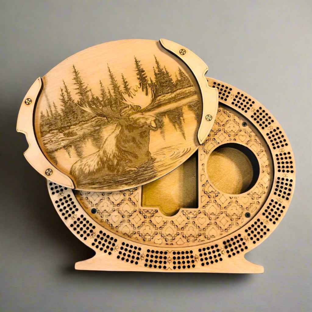 Personalized 4-Track  Cribbage Board – Handcrafted, Custom Engraved & Stand-Up Display