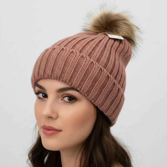 Tuque pompon fausse fourrure