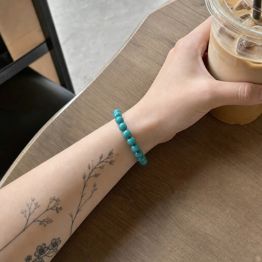 Turquoise Round Bracelet - 8mm (Enhanced)