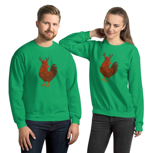 Chickmas Rudolph the Rhode Island Red Rooster Unisex Sweatshirt