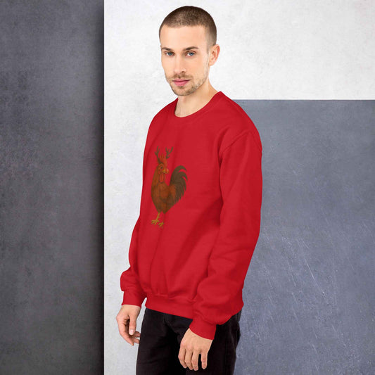 Chickmas Rudolph the Rhode Island Red Rooster Unisex Sweatshirt