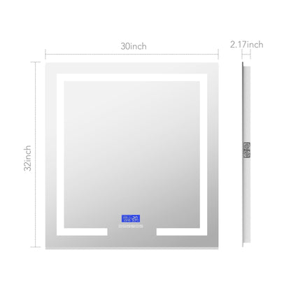 30" / 36" LED Bathroom Mirror with Bluetooth Speaker & Clock, Anti-Fog