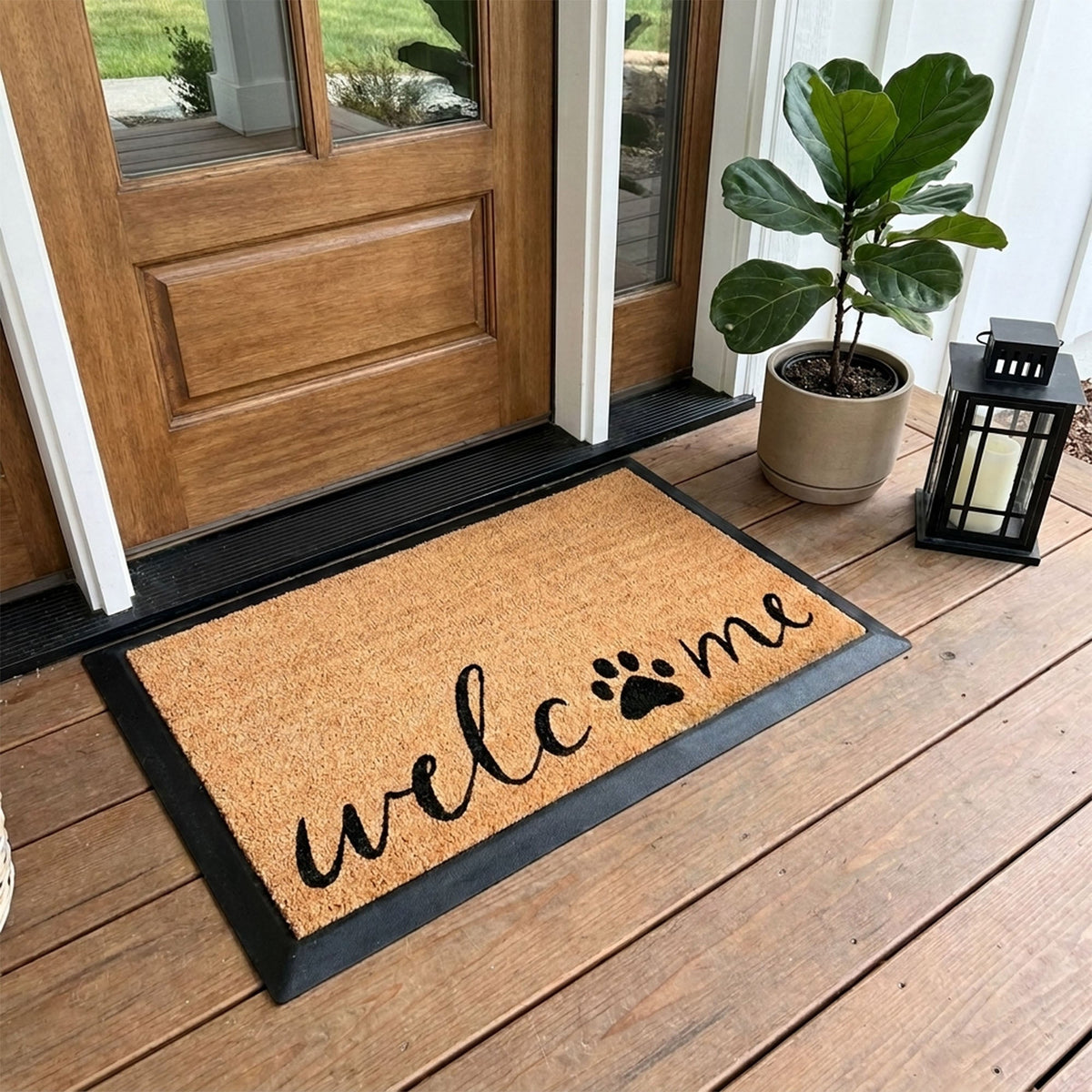 welcome + paw rectangular doormat set