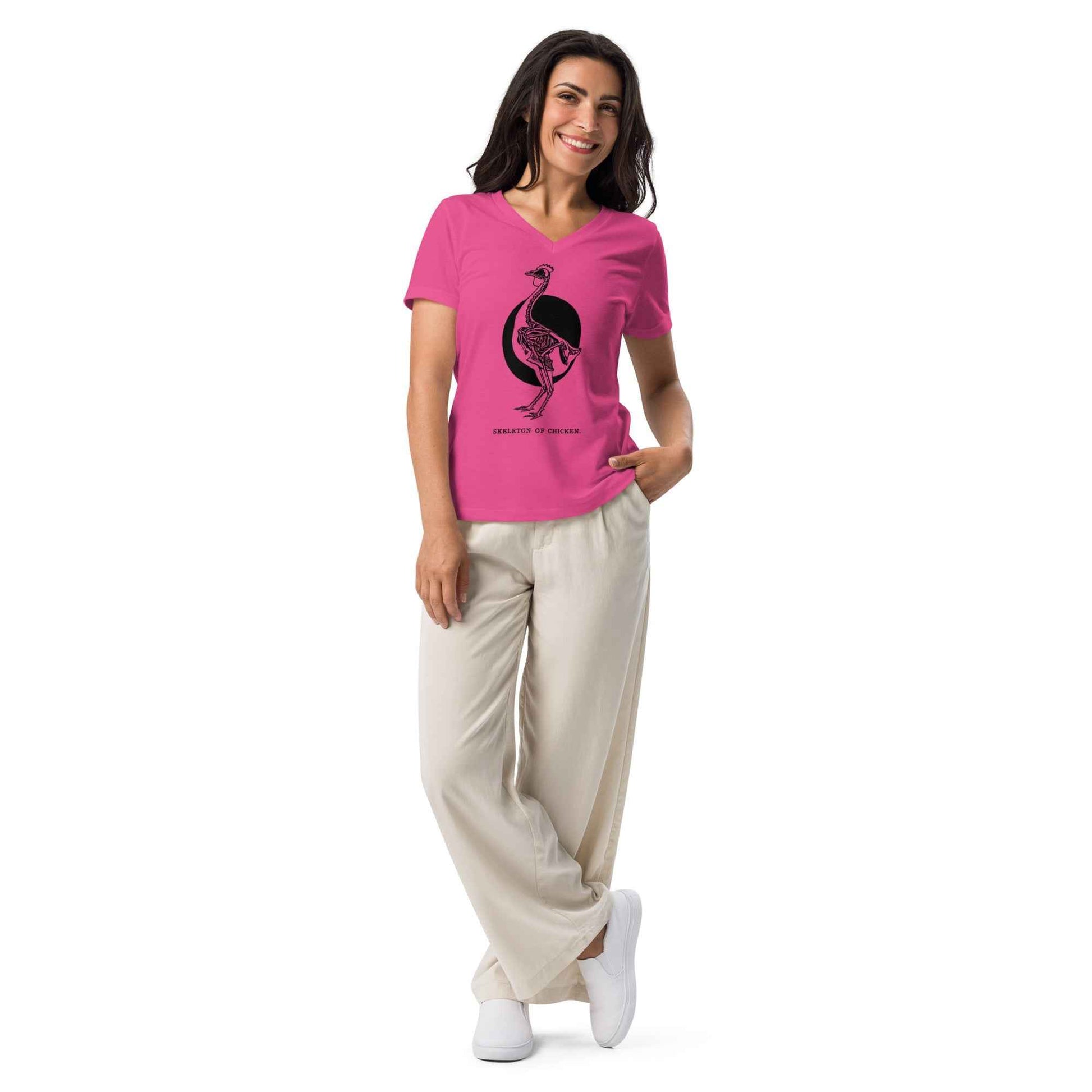 Retro Chicken Skelton Women’s relaxed v-neck t-shirt