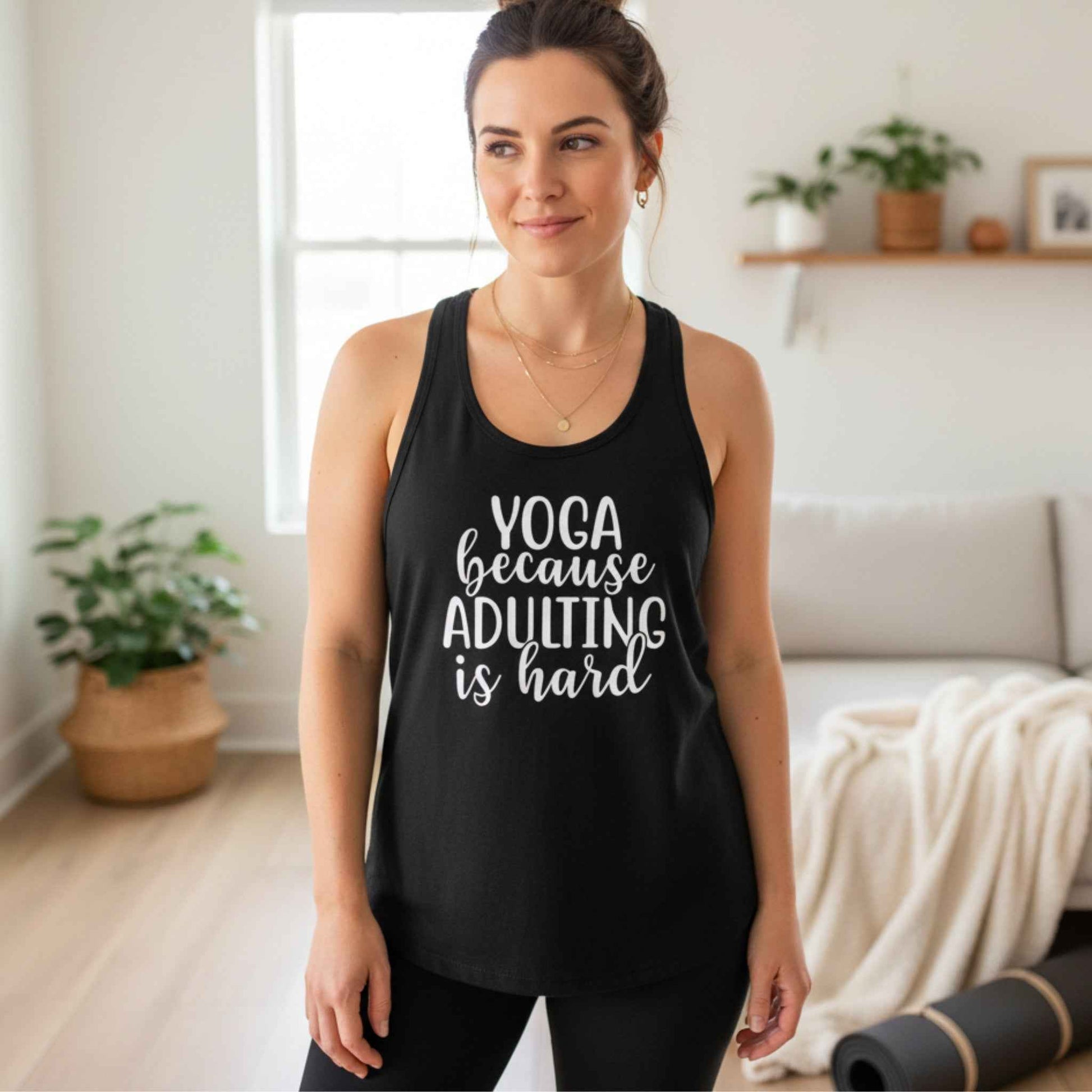 Yoga Because Adulting Is Hard Racerback Tank Top