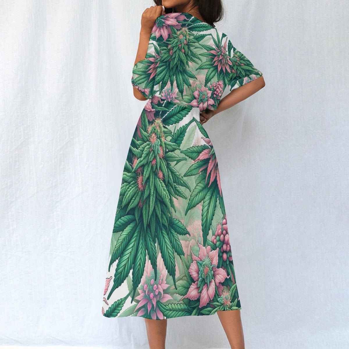 Pink Haze Floral A-Line Midi Dress with Pockets